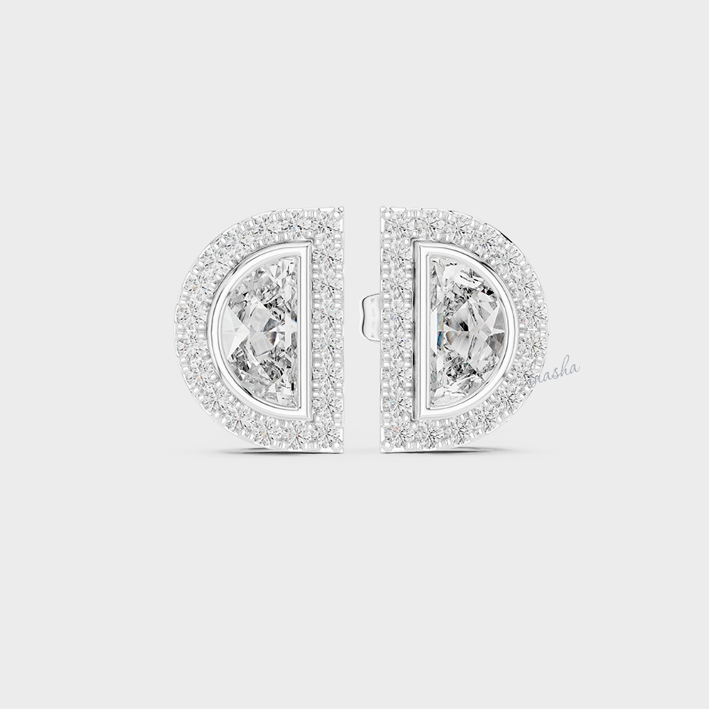 0.32 Carat Each Lab-Grown Half Moon And Round Diamond Stud Earrings In White Gold
